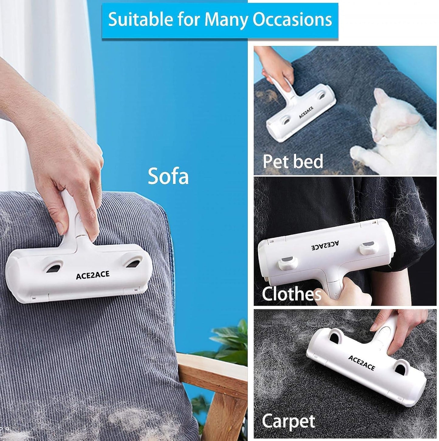 Pet Hair Remover Roller, Reusable Animal Hair Removal Brush for Dogs and Cats, Easy to Clean Fixed Areas Pet Fur from Carpet, Furniture, Rugs, Stairs, Bedding and Sofa